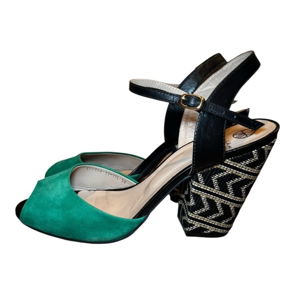 Ekonika Shoes - 💚 Ekonika Green & Black Block Heel Sandals – Size 38 | Made in Brazil 🇧🇷